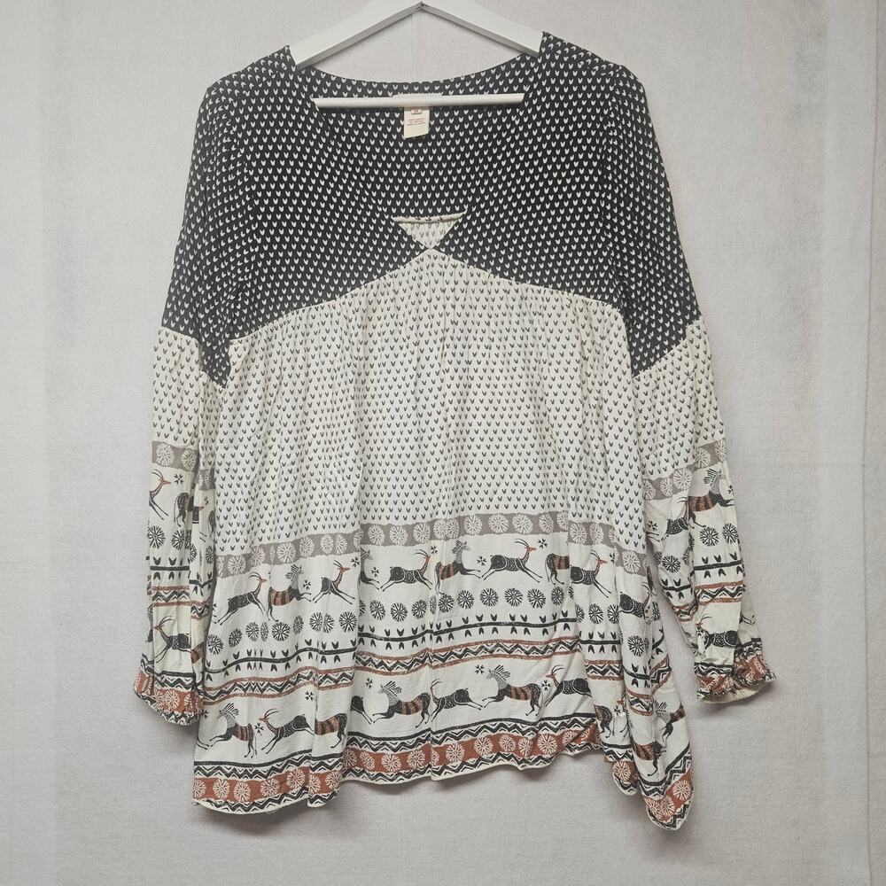 Sundance Antelope Island Boho Peasant Blouse Flowy Winter Print Size Medium